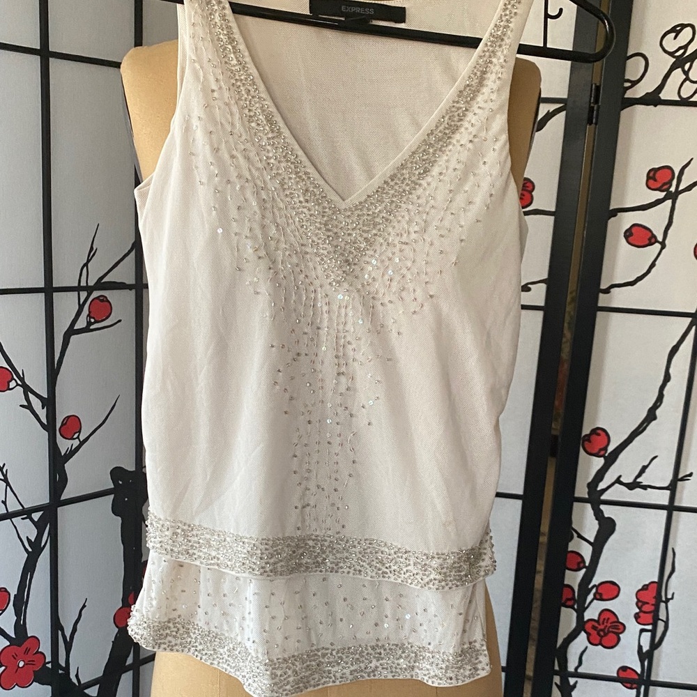 Express Ivory Embellished Tank Top